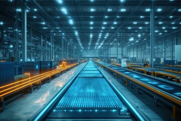 Factory production line at night