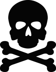 Skull crossbone pirate icon logo Halloween ghost graphic danger anatomy symbol Silhouette. Cartoon skull death flat and line vector isolated on transparent background for apps and game