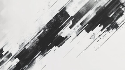 Abstract black and white design featuring dynamic lines and shapes, suitable for modern art backgrounds