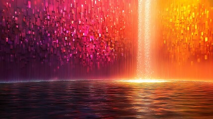 Glowing stream falls into dark water