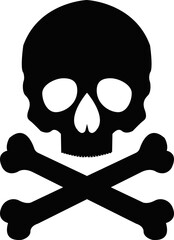 Skull crossbone pirate icon logo Halloween ghost graphic danger anatomy symbol Silhouette. Cartoon skull death flat and line vector isolated on transparent background for apps and game