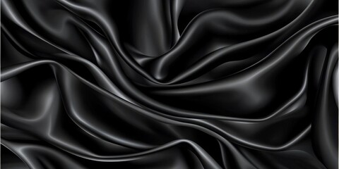 Obraz premium Flowing Black Satin Fabric: Smooth, Elegant, and Luxurious Texture