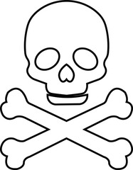 Skull crossbone pirate icon logo Halloween ghost graphic danger anatomy symbol Silhouette. Cartoon skull death flat and line vector isolated on transparent background for apps and game