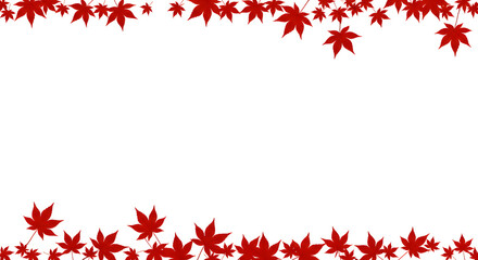Red maple leaves arranged in a border pattern on a white background creating a frame effect