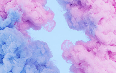 Fototapeta premium Colorful clouds of pink and blue smoke create dreamy atmosphere, evoking feelings of creativity and wonder
