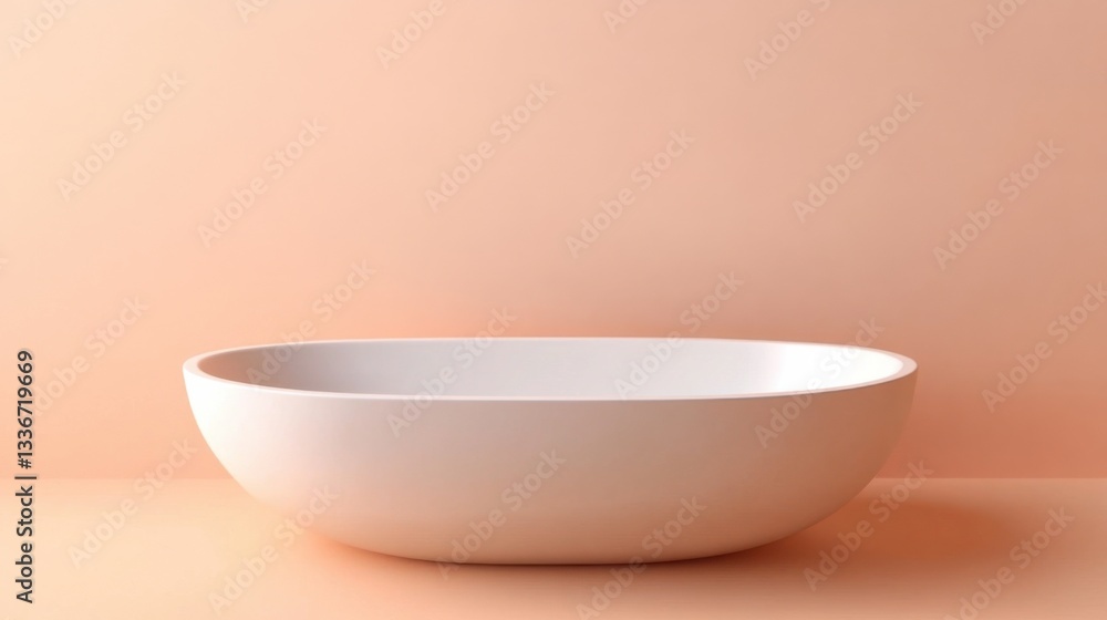 Poster elegant white bowl displayed against a soft peach backdrop in a minimalist setting with natural ligh