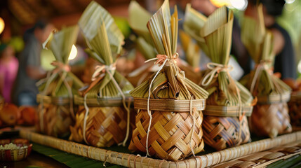 Traditional woven baskets filled with local delicacies