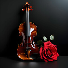Fototapeta premium Violin and rose on black background