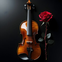 Fototapeta premium Violin and rose on black background