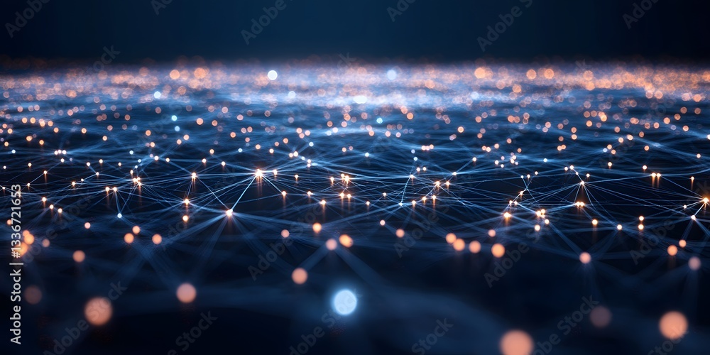 Aufkleber Abstract Network Connections with Dots of Light in Dark Background