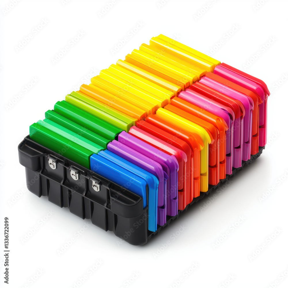 Poster vibrant multi-colored cartridge case displayed against a bright white background offering a unique p