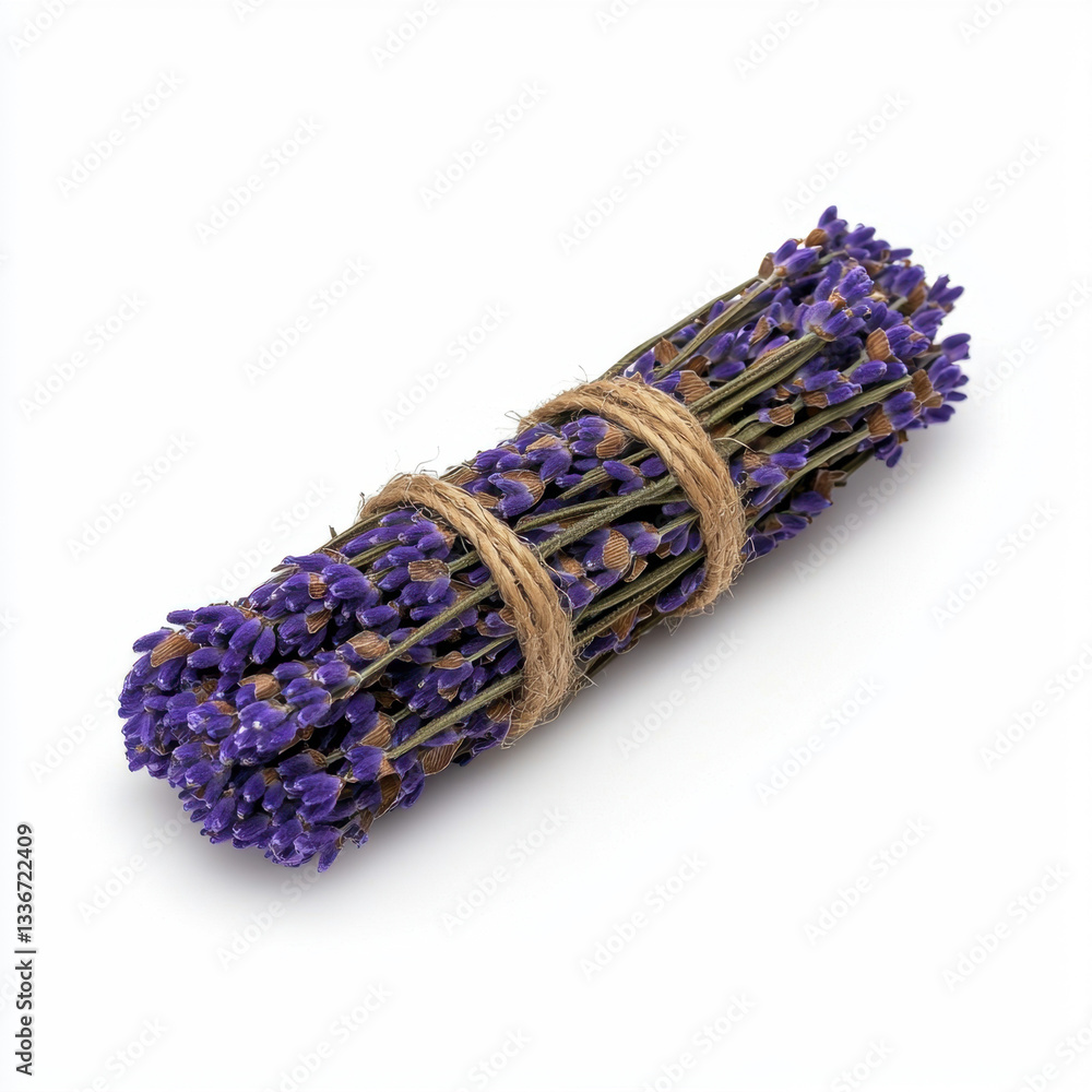 Poster rustic dried lavender bundle tied with natural twine displayed in realistic photography capturing th