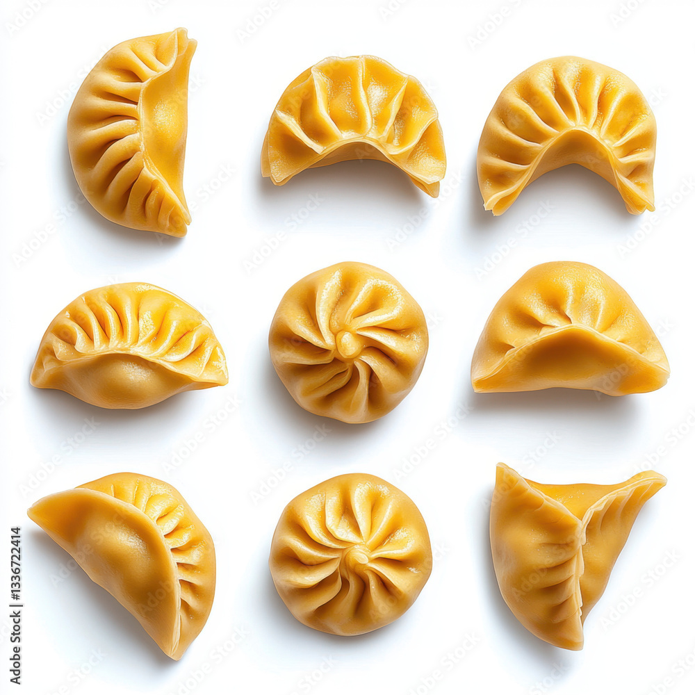 Aufkleber deliciously prepared set of eight dumplings artfully displayed in realistic photography with ample c