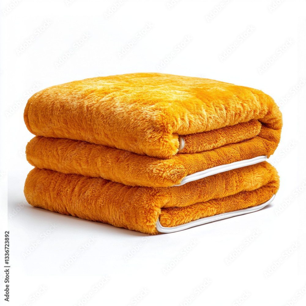 Aufkleber soft and plush pile of bright yellow towels arranged neatly with ample copy space for product displa
