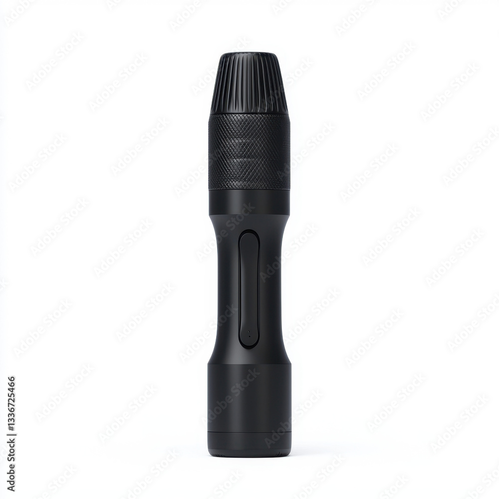 Poster professional black microphone set against a simple background to highlight its sleek design and acou