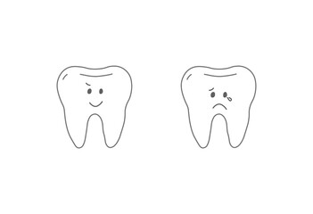 歯, 虫歯, デンタルケア, 口腔衛生, 歯磨き, 歯の健康, 歯医者, 歯科, 虫歯予防, 子ども向け, 健康, 笑顔, 泣き顔, キャラクター, シンプルイラスト, ゆるキャラ, 教育, 保健, 歯科医院, クリニック, 歯のアイコン, デンタルケアイラスト, 清潔, かわいいデザイン, イラスト素材, 健康管理, 医療, ヘルスケア, 白黒イラスト, 子ども教育