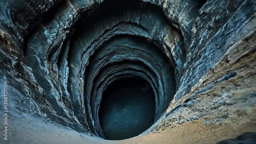 Poster this image captures the essence of a deep, dark cave with mesmerizing rock formations. ideal for nat