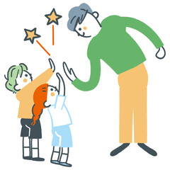 先生または男性とタッチする二人の子供　ストックイラスト素材
