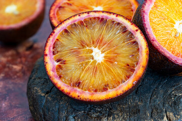 Blood oranges cut in half