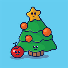 kawai christmas tree cute doodle vector