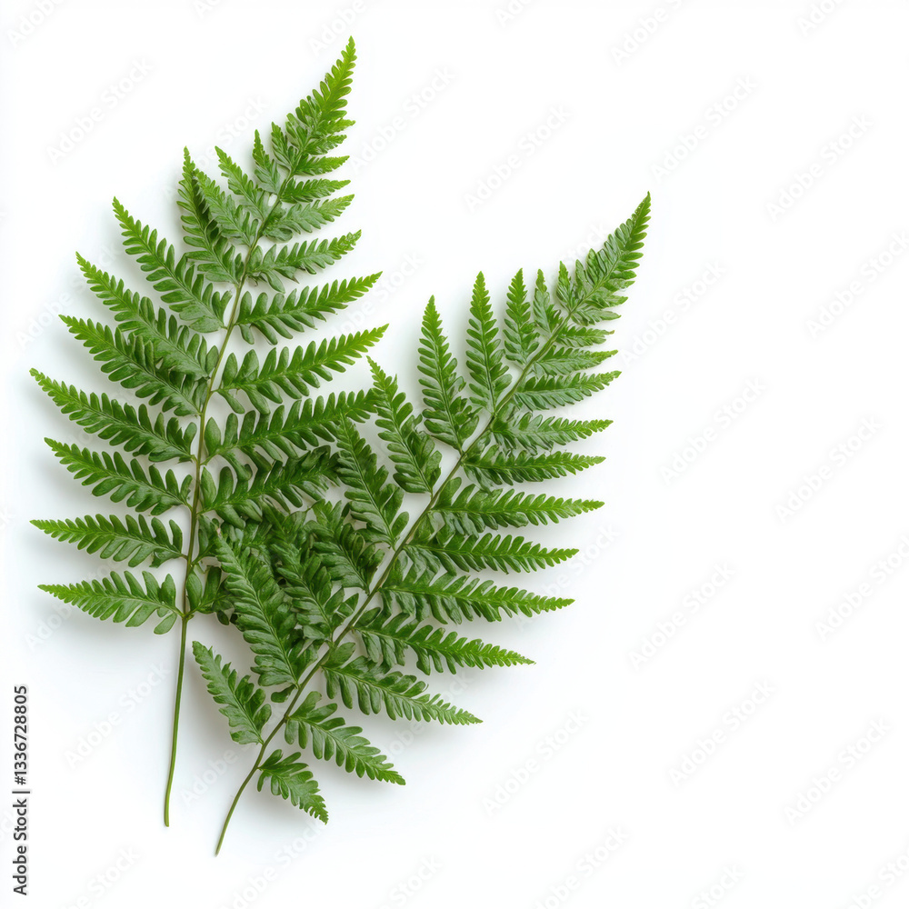 Poster a detailed close-up of a fern leaf showcasing its intricate structure and vibrant green color with c