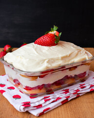 Strawberry, sponge cake and cream cheese dessert, strawberry tiramisu
