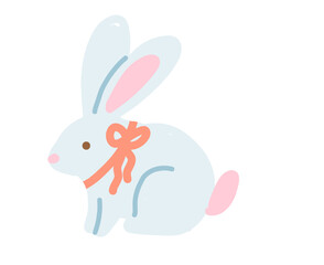 Cute Bunny with Orange Bow, Light Blue Easter Rabbit