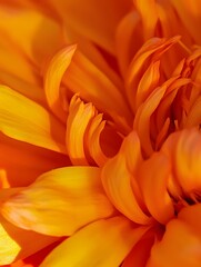 A vibrant close-up of an orange dahlia in full bloom, highlighting its intricate petal structure and fiery hues.
