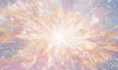 A burst of light radiates outwards in a mesmerizing array of warm pinks and soft blues in a radial composition