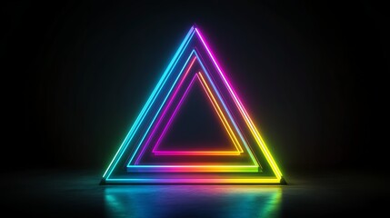 Vibrant neon triangle maze with glowing edges, cyberfuturistic design