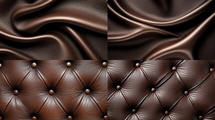 Naklejka premium Deep brown leather texture with subtle golden highlights, classic and rich background