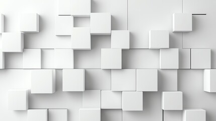Minimalist white 3D cubes arranged in a staggered pattern, modern and clean