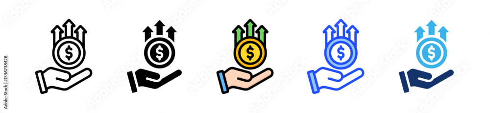 Poster profitability icon set with multiple style collection