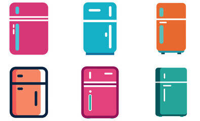 Colorful Flat Refrigerator Icons for Design