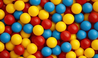 Obraz premium A dense pile of vibrant, round balls yellow, red, and blue spheres create a playful and colorful pattern