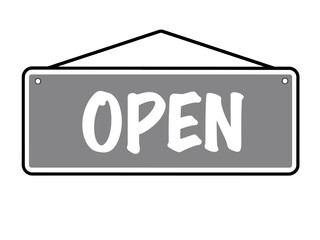 Simple vector illustration of an open sign hanging from above. Ideal for business, retail, or welcome themed designs. Clean and modern style.
