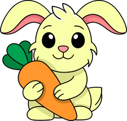 Cute Yellow Bunny Holding a Carrot in Adorable Cartoon Style for Kids and Easter