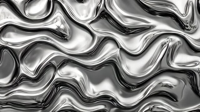 Hypnotic fluid motion: metallic waves flow and transform in abstract elegance, silver texture design, background