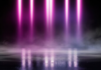Vibrant pink lights illuminating a misty stage backdrop