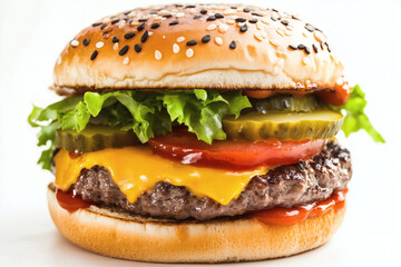 Delicious cheeseburger with fresh toppings
