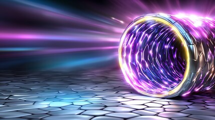 Futuristic Abstract Tunnel with Vibrant Light Trails and Glowing Patterns