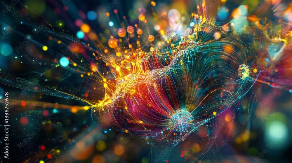 Poster exploring machine learning transformations digital realm gigapixel art virtual environment abstract 