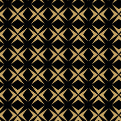 Abstract geometric pattern with crosses, stripes, lines. Seamless vector background. Black and gold ornament. Modern reticulated graphic design.