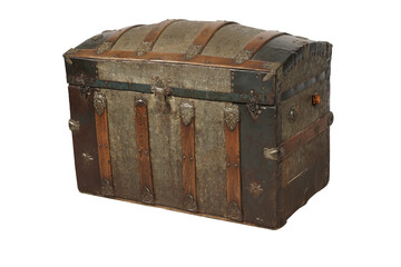 old wooden chest isolated  Antique Oak & Metal Dome Topped Trunk, Chest,