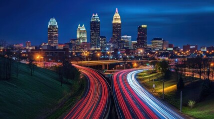 Obraz premium Cityscape Night Traffic Highway Skyline