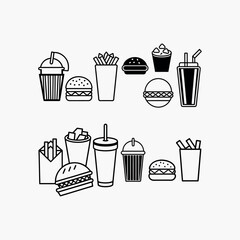 Set of Fast Food Icons on White Background – Delicious Meal Symbols