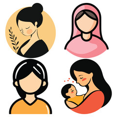 Mother’s Day Vector Illustration Set – Happy Mom Baby Clipart for Greeting Cards & Social Media