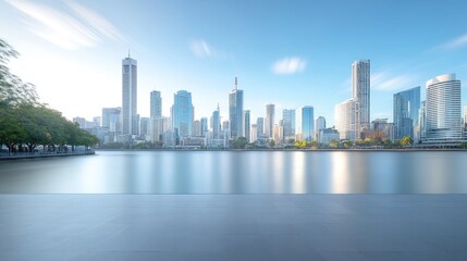 Cityscape sunrise waterfront platform urban background