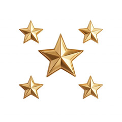 Obraz premium A collection of five gold stars, varying in size and arranged in a visually appealing pattern. isolated on transparent background