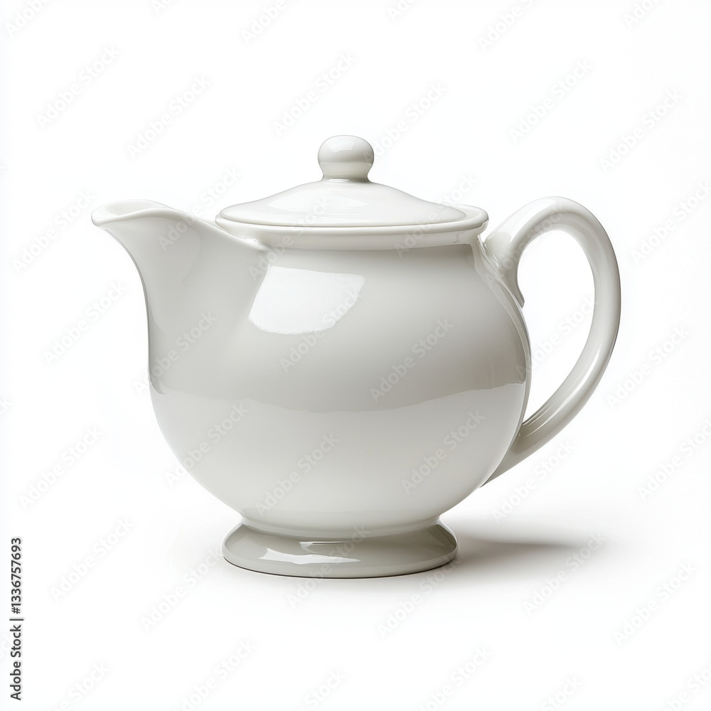 Poster a classic white teapot with timeless design captured in realistic photography style offering copy sp